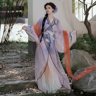清冷日常春夏新款 魏晋风交领战国袍套装 紫苏 仙楚姬原创汉服女
