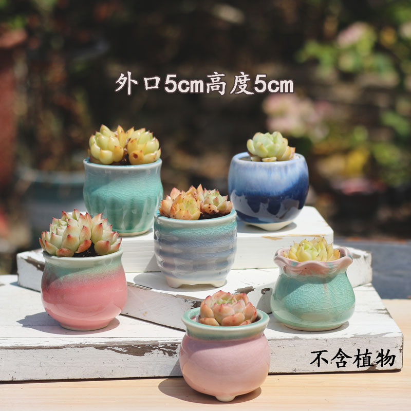 多肉陶瓷花盆冰裂流釉个性简约窑变创意桌面透气装饰