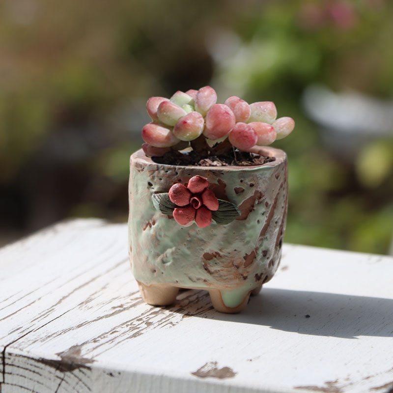 手工捏花拇指盆粗陶透气