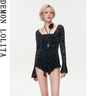性感绝美高级感泳装 罩衫 连体遮肚显瘦黑色蕾丝长袖 泳衣女2025新款