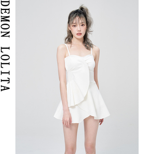 白色连衣裙式 泳衣女夏连体纯欲风保守泡温泉小个子高级感显瘦泳装