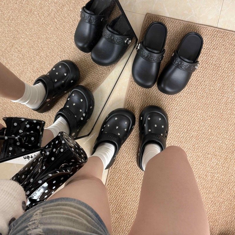 黑色洞洞鞋女款2026新款外穿厚底超火不累脚高质量超舒服沙滩鞋厂