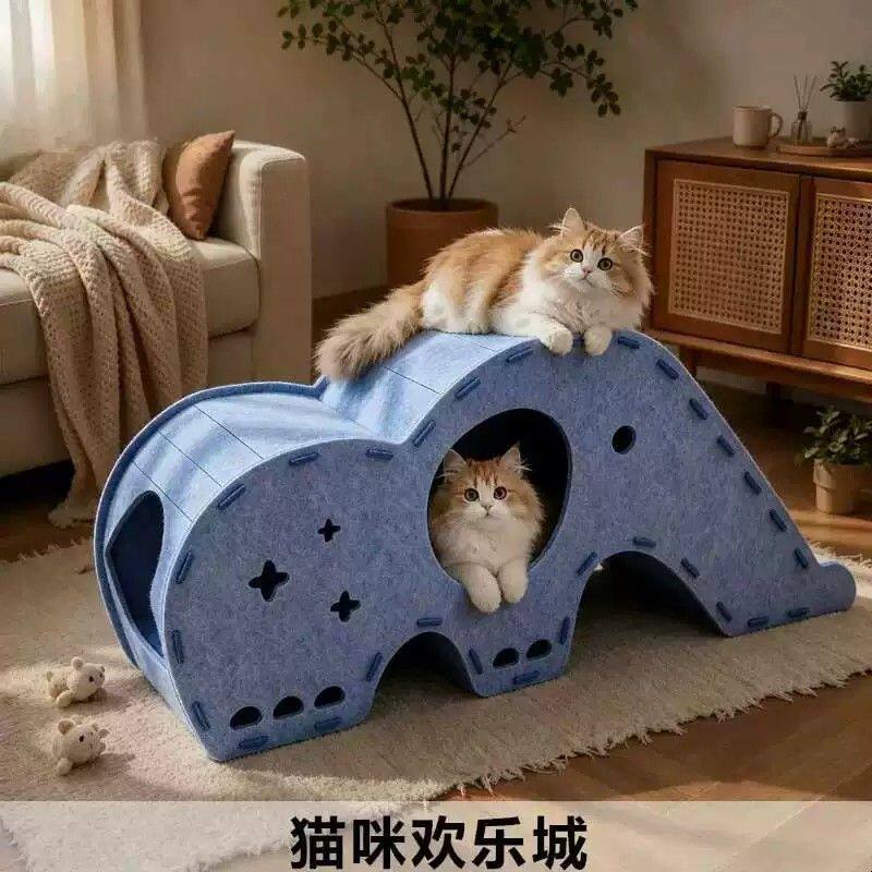 小象毛毡猫隧道猫窝兔窝一体式猫咪玩具宠物猫床猫屋多功能封闭式
