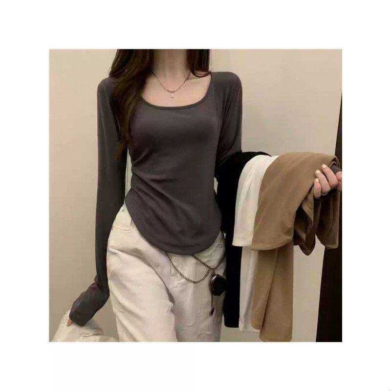 长袖T恤女式秋冬新款潮ins不规则修身学生休闲短款上衣打底衫厂家
