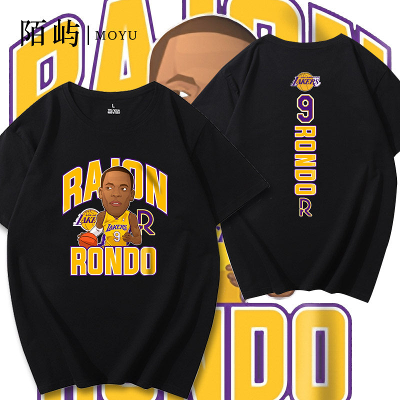 篮球运动短袖湖人队隆多印花t恤9号纯棉大码半袖打底衫球迷文化衫