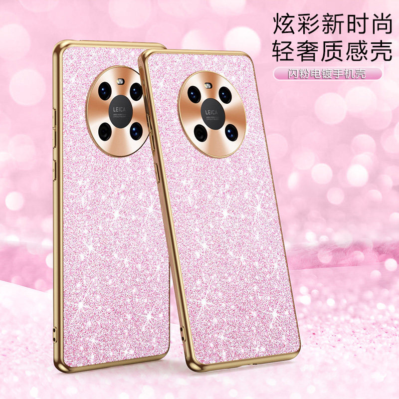 适用华为mate40e手机壳mater40epro保护套pro电镀闪粉meite镜头全包mt