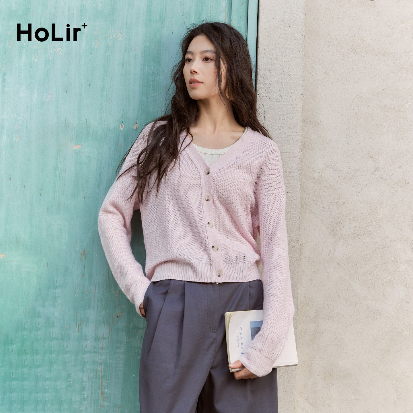 洪陵 26春夏 新款亚麻桑蚕丝羊绒开衫女时尚针织衫毛衣女款