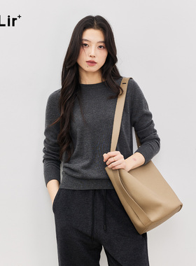 洪陵100%山羊绒圆领小山羊绒精纺套头衫女7415