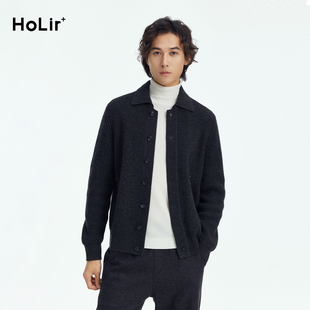 洪陵「2030系列」羊绒翻领单排扣开衫针织带扣开衫