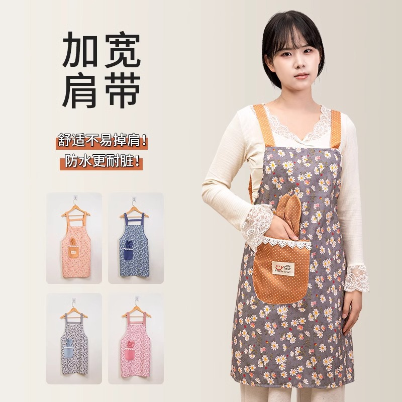 新款长袖帆布围裙女时尚家用厨房做饭罩衣防水防油餐饮耐磨