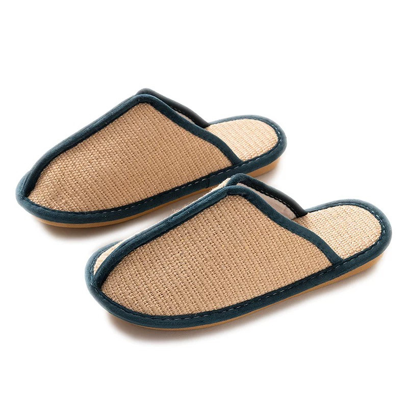 外贸出口日本亚麻拖鞋男女夏季室内居家防滑静音地板拖鞋牛筋底缝