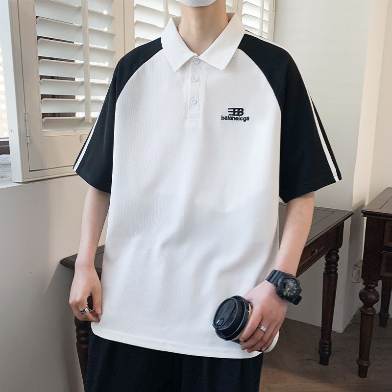 专柜短袖t恤男翻领夏季潮牌撞色polo衫男半袖上衣宽松休闲青少年