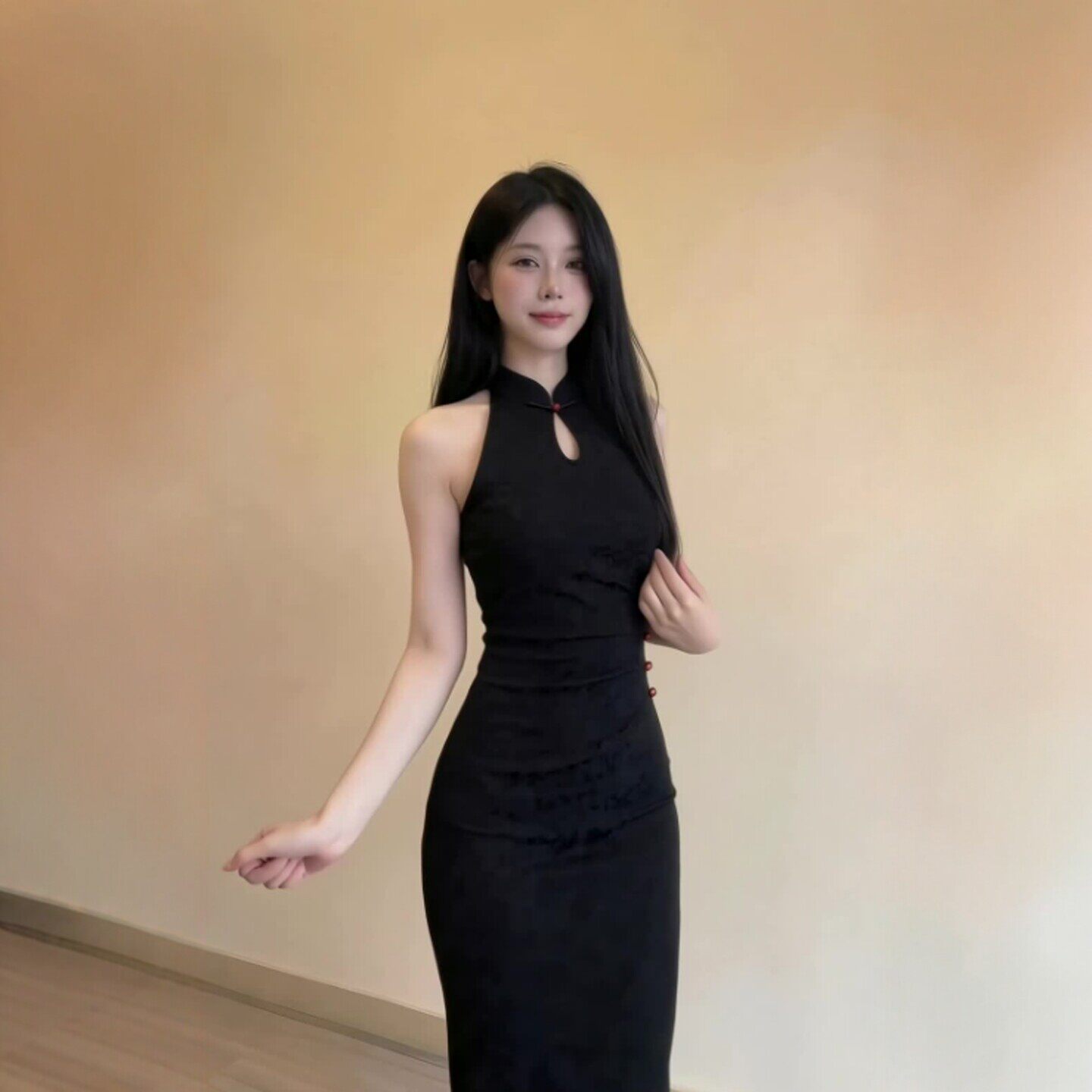 专柜新中式国风改良旗袍长裙温柔风高级感黑色修身包臀连衣裙2026