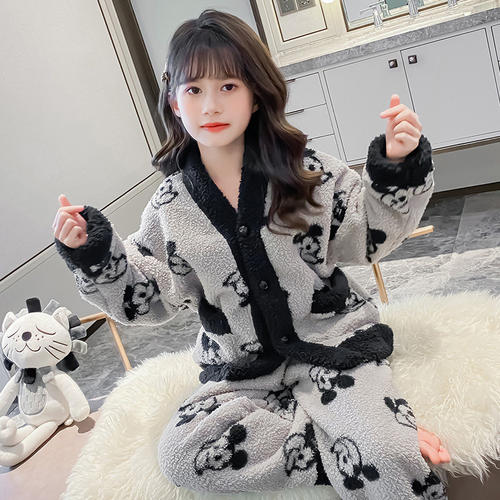 女童珊瑚绒睡衣秋冬季2025新款儿童女孩大童女装爆款法兰绒家居服