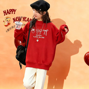女大童本命年衣服冬装2026新款初中生女孩加绒上衣儿童马年拜年服