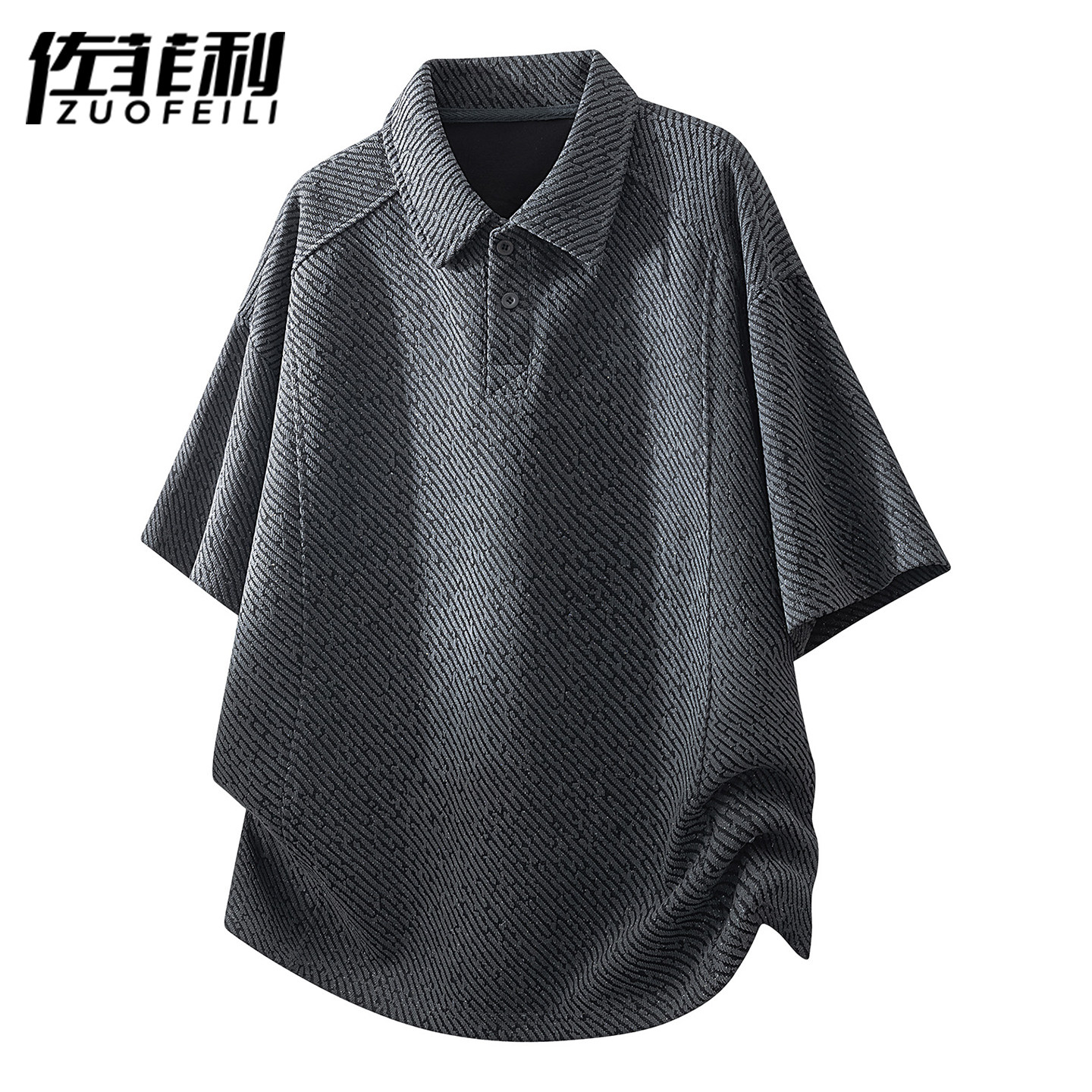 专柜冰丝翻领POLO衫短袖男夏季潮牌宽松半袖衣服凉感透气半开襟T