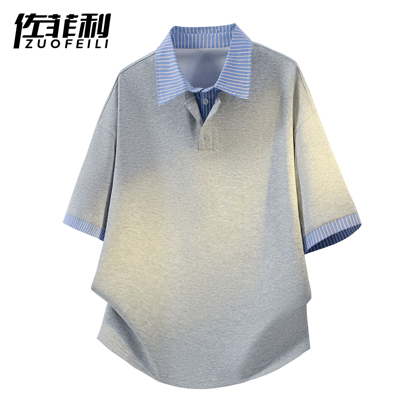 专柜冰丝凉感短袖t恤男夏季新款假两件半袖上衣男宽松休闲百搭体