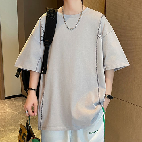 专柜美式明辑线短袖t恤男2026夏季新款重磅半袖体恤男青少年休闲