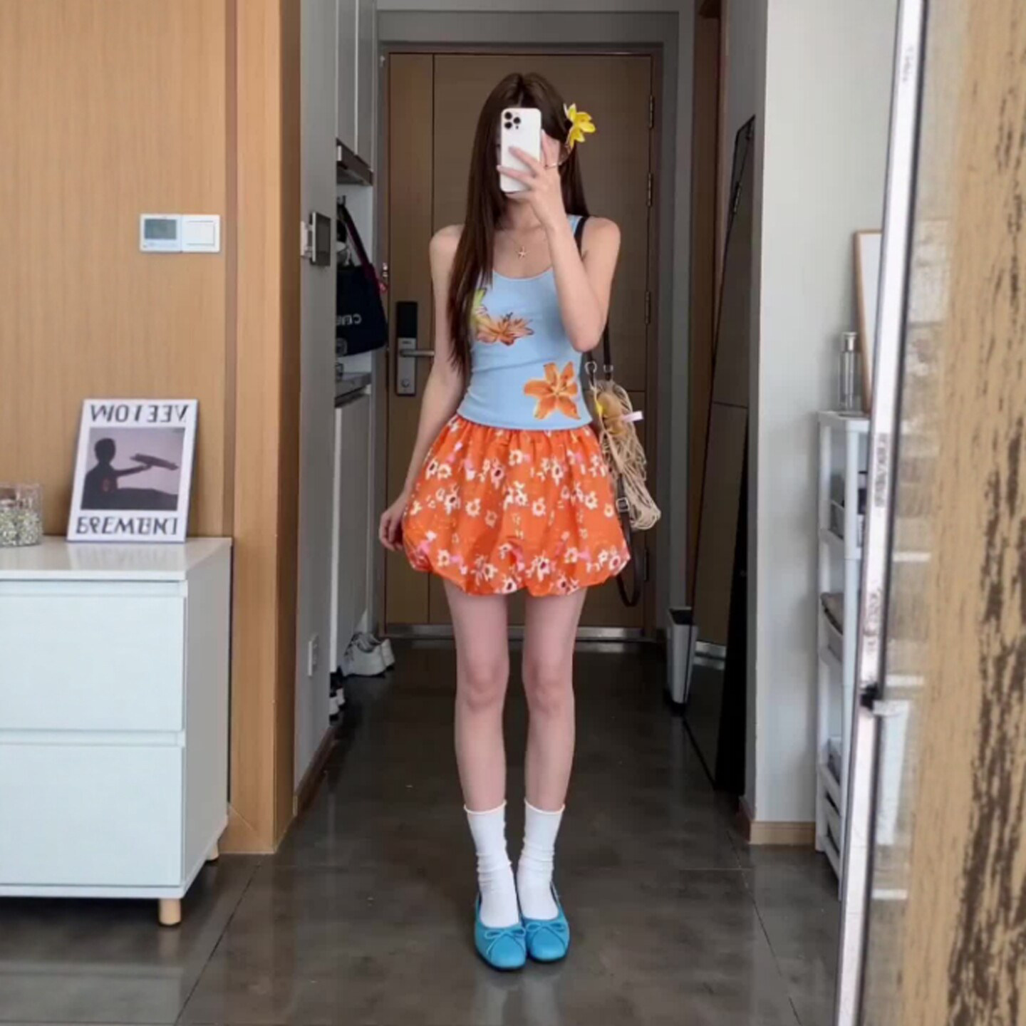 专柜温柔风漂亮独特吊带上衣花苞半身裙两件套装小个子穿搭一整套