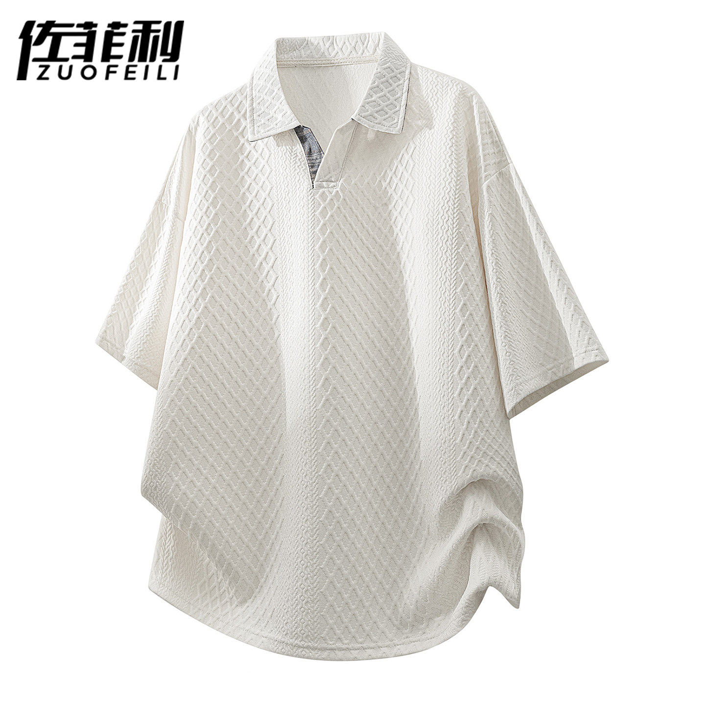 专柜网格纹翻领短袖男夏季新款潮牌凉感半袖衣服宽松青少年冰丝T
