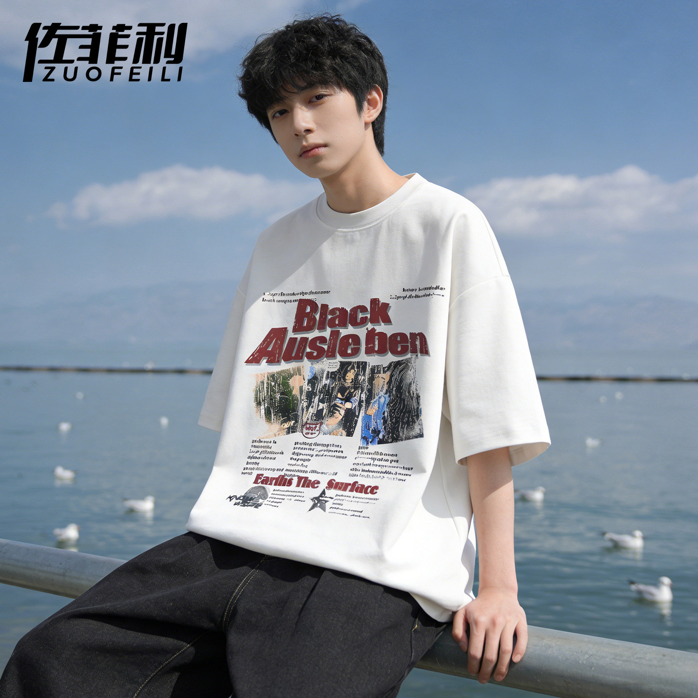 专柜复古漫画印花短袖t恤男夏季美式风宽松半袖男潮牌高街体恤衫