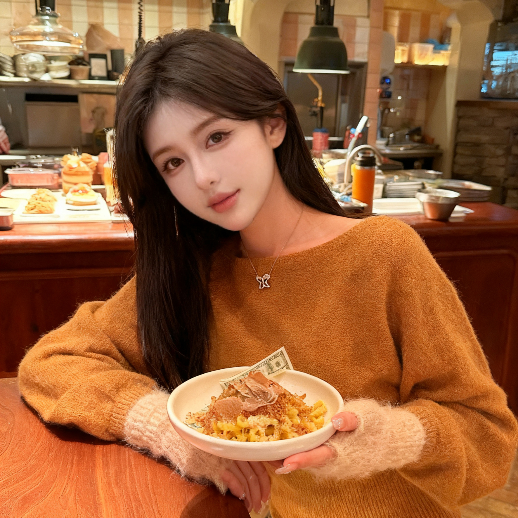 慵懒氛围感船领收腰长袖针织衫女2025秋冬内搭独特漂亮巨好看上衣