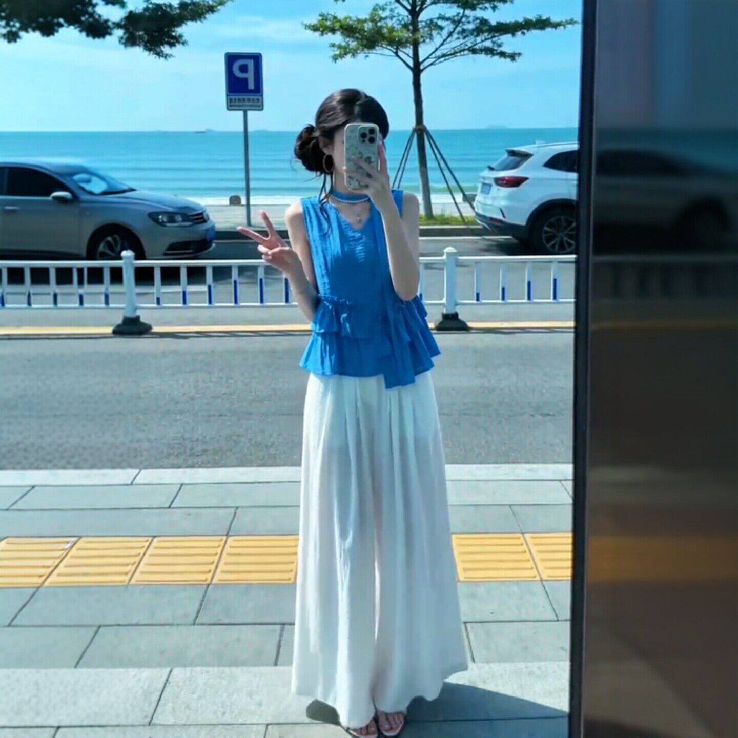 专柜小个子穿搭一整套独特超好看吊带上衣休闲裤时尚两件套装2026