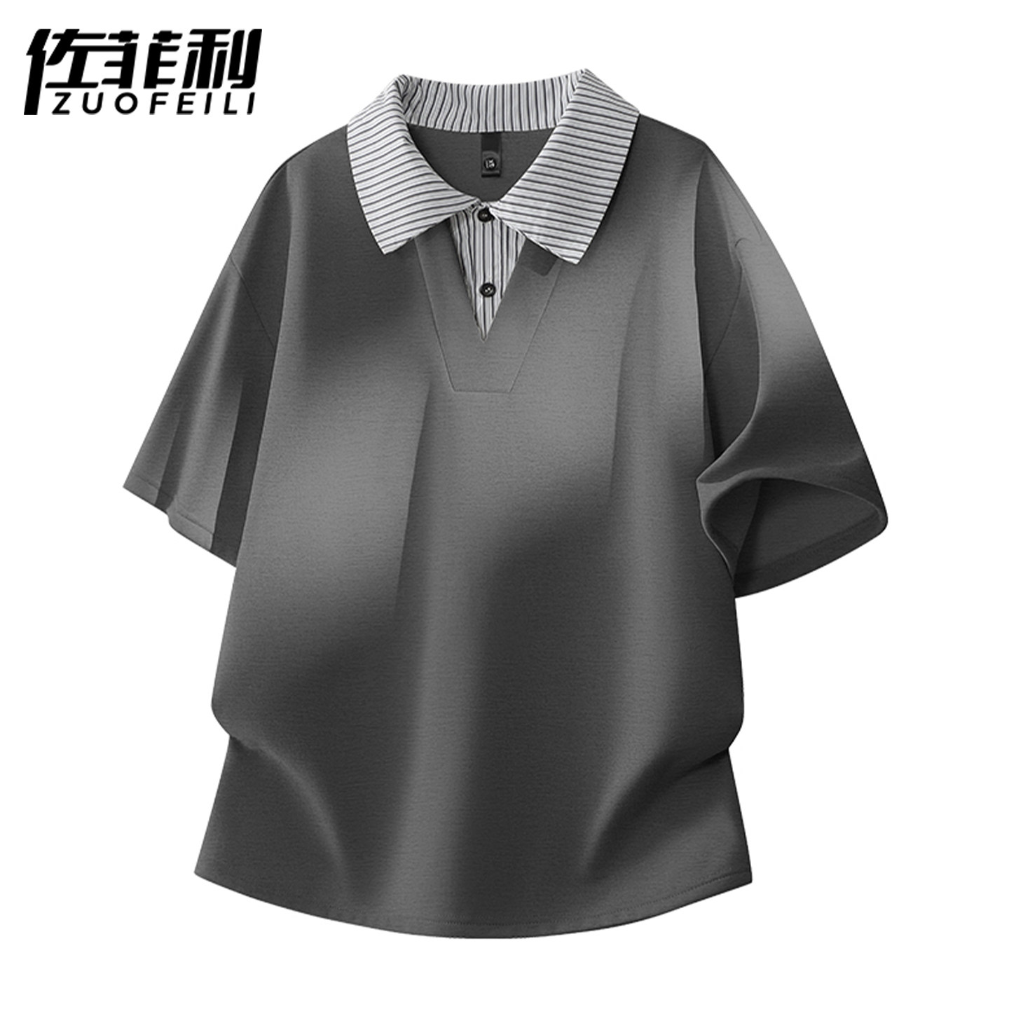 专柜7A抗菌短袖男夏季新款潮牌衬衫领凉感半袖体恤宽松青少年冰丝