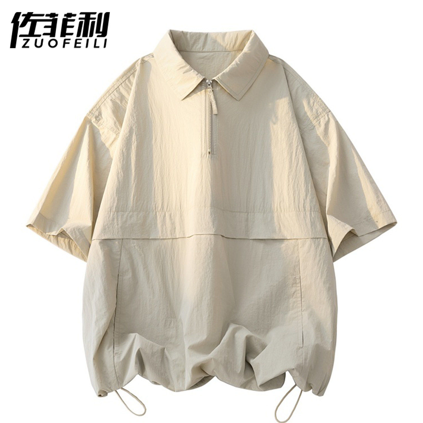 专柜翻领半开襟短袖T恤男夏季薄款宽松两件套冰丝搭配一套帅气衣