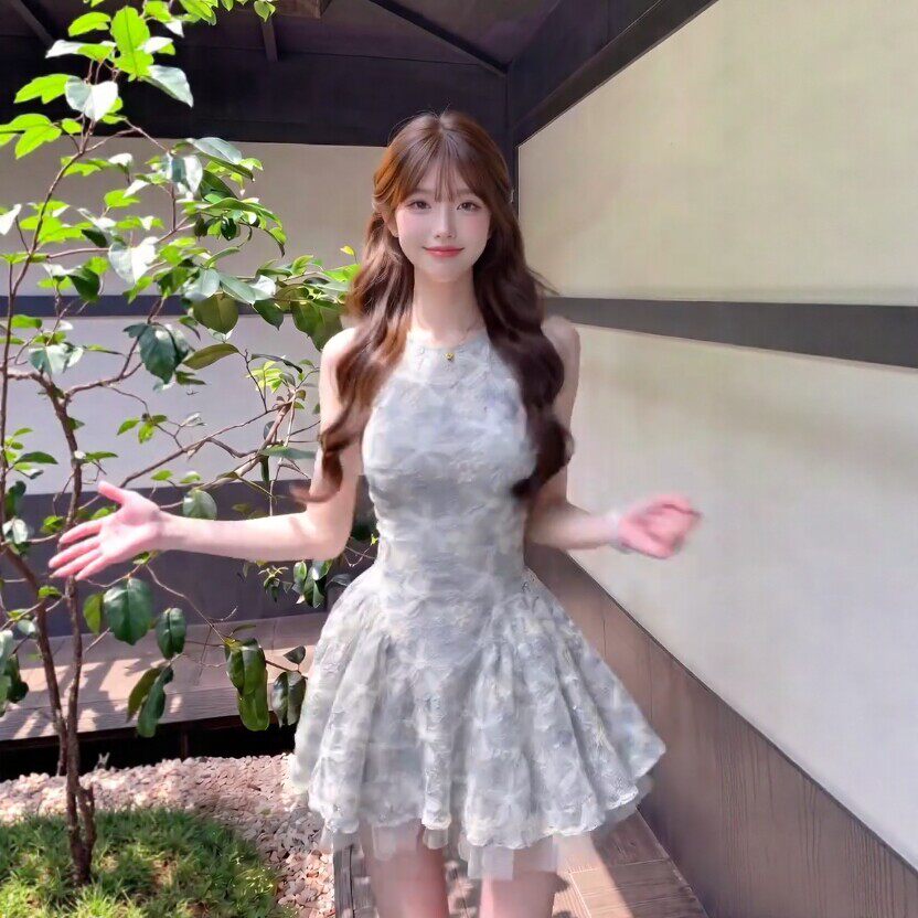 专柜小个子独特超好看的碎花收腰蓬蓬短裙温柔风甜美碎花连衣裙26