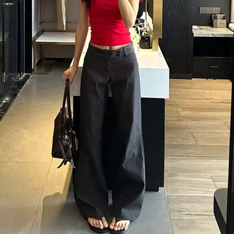 专柜灰色低腰西装裤女2026夏季新款休闲裤显瘦高级感垂感薄款微喇