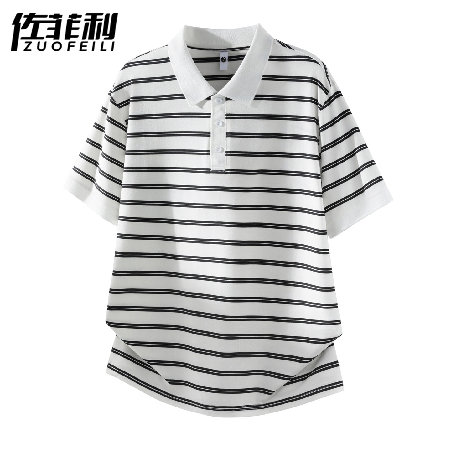 专柜翻领条纹短袖男夏季新款POLO衫半袖衣服青少年宽松撞色线条T