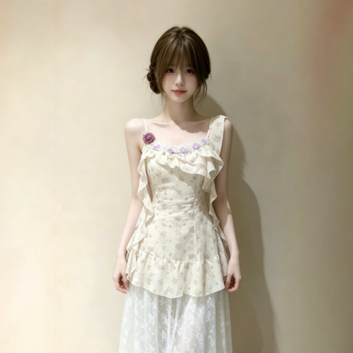 专柜法式温柔风超好看蕾丝拼接碎花吊带连衣裙绝美不撞款裙子2026