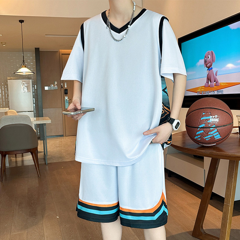 专柜篮球运动服套装男夏季冰丝凉感短袖t恤男潮牌帅气搭配跑步两