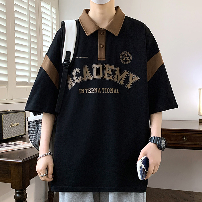 专柜美式复古POLO衫男短袖夏季青少年冰丝半袖T恤情侣休闲宽松上