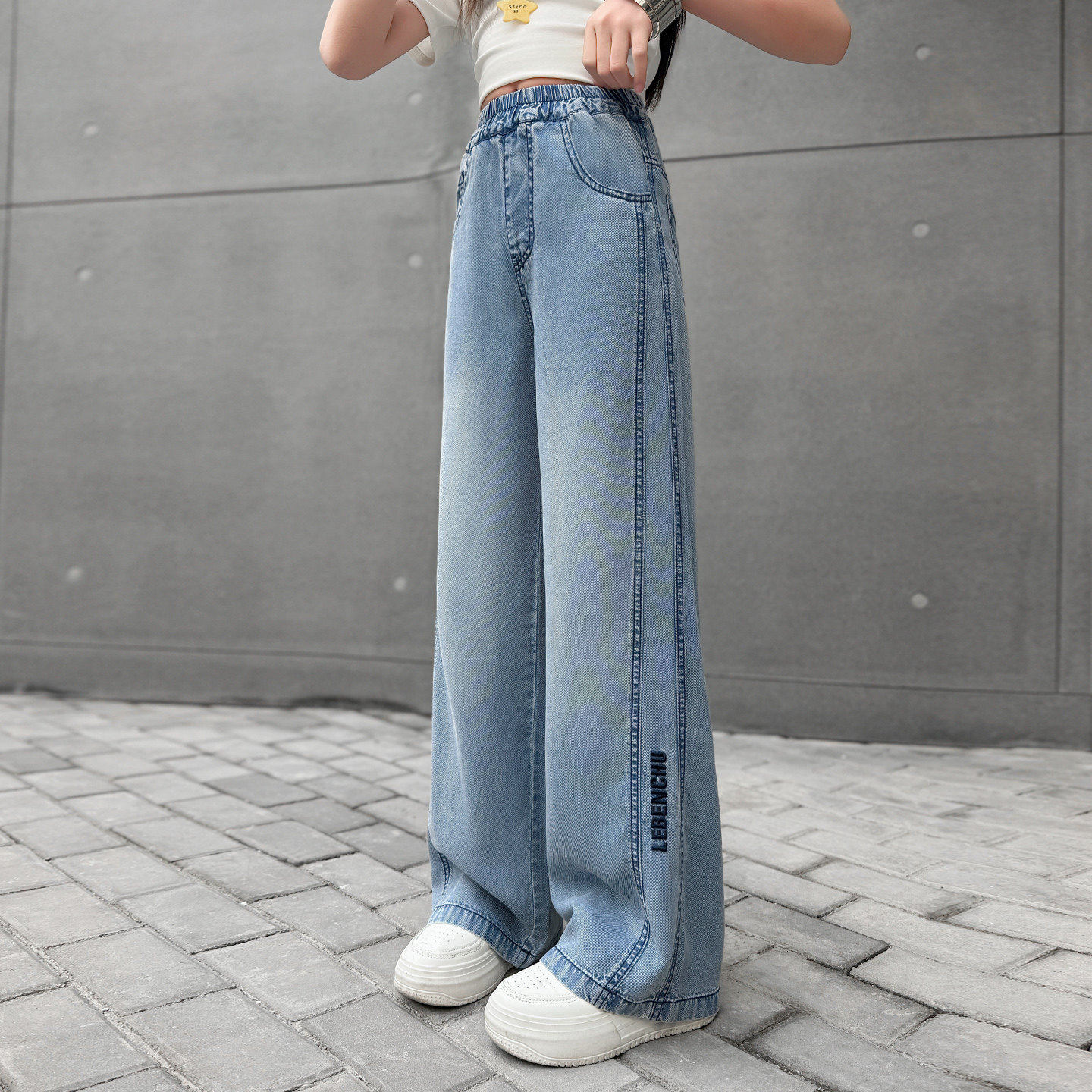 女大童凉感天丝牛仔裤夏季2026新款儿童阔腿裤初中生夏天薄款裤子