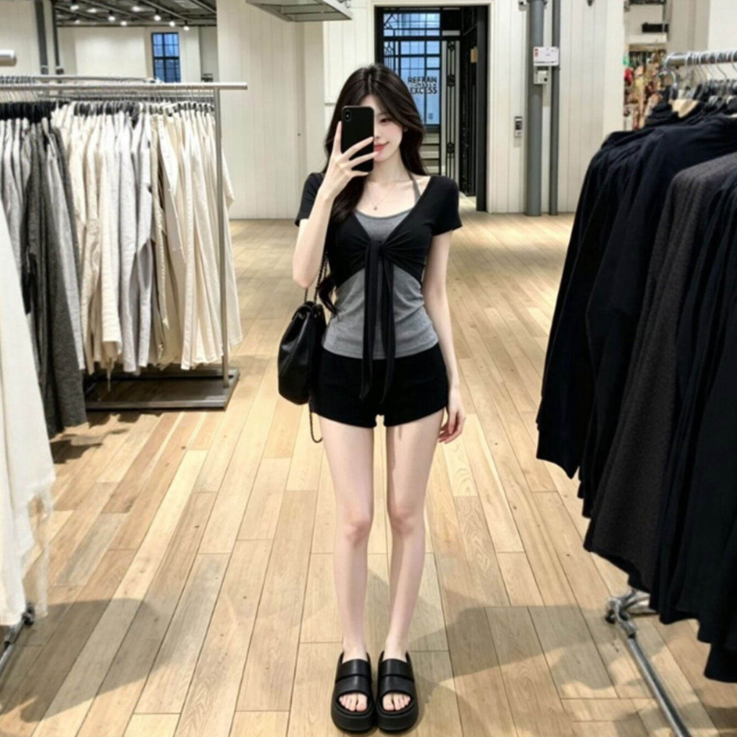 专柜韩系设计感独特超好看收腰显瘦T恤内搭吊带两件套26夏季流行