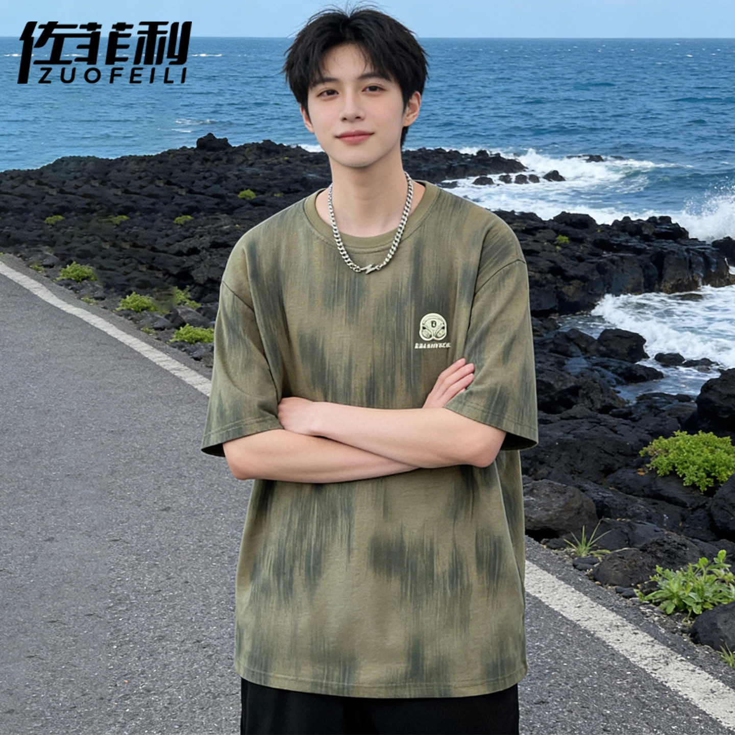 专柜美式扎染短袖t恤男夏季新款宽松小标刺绣半袖体恤设计感休闲