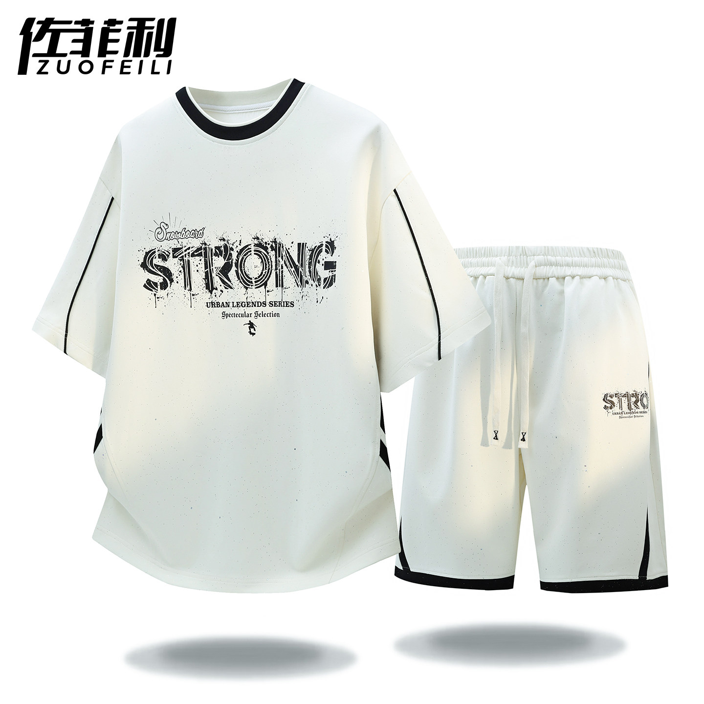 专柜休闲运动套装夏季新款泼墨字母印花短袖两件套青少年酷帅穿搭