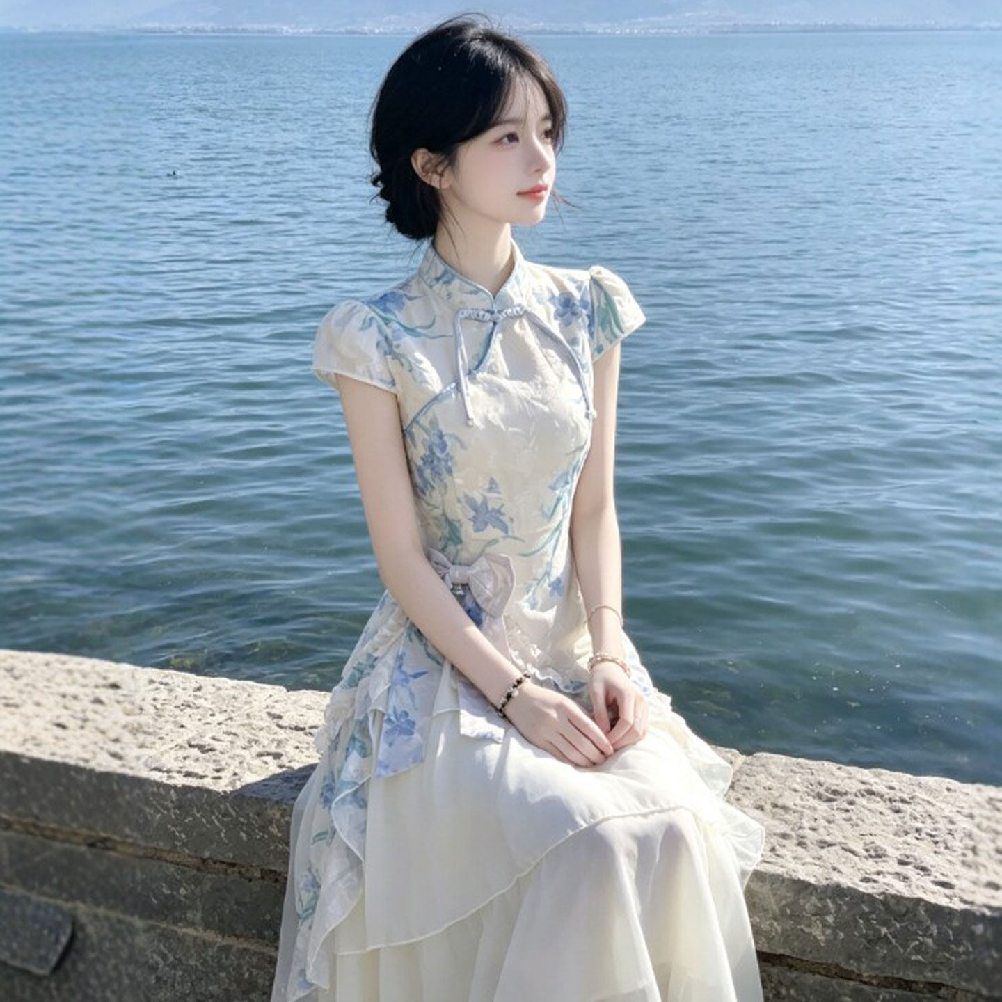 专柜新中式国风改良旗袍连衣裙御姐独特超好看印花收腰显瘦长裙26