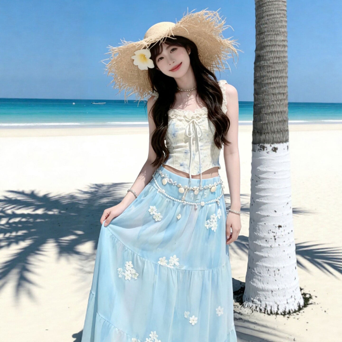 专柜26夏季减龄穿搭一整套海边度假风吊带上衣半身裙独特绝美小套