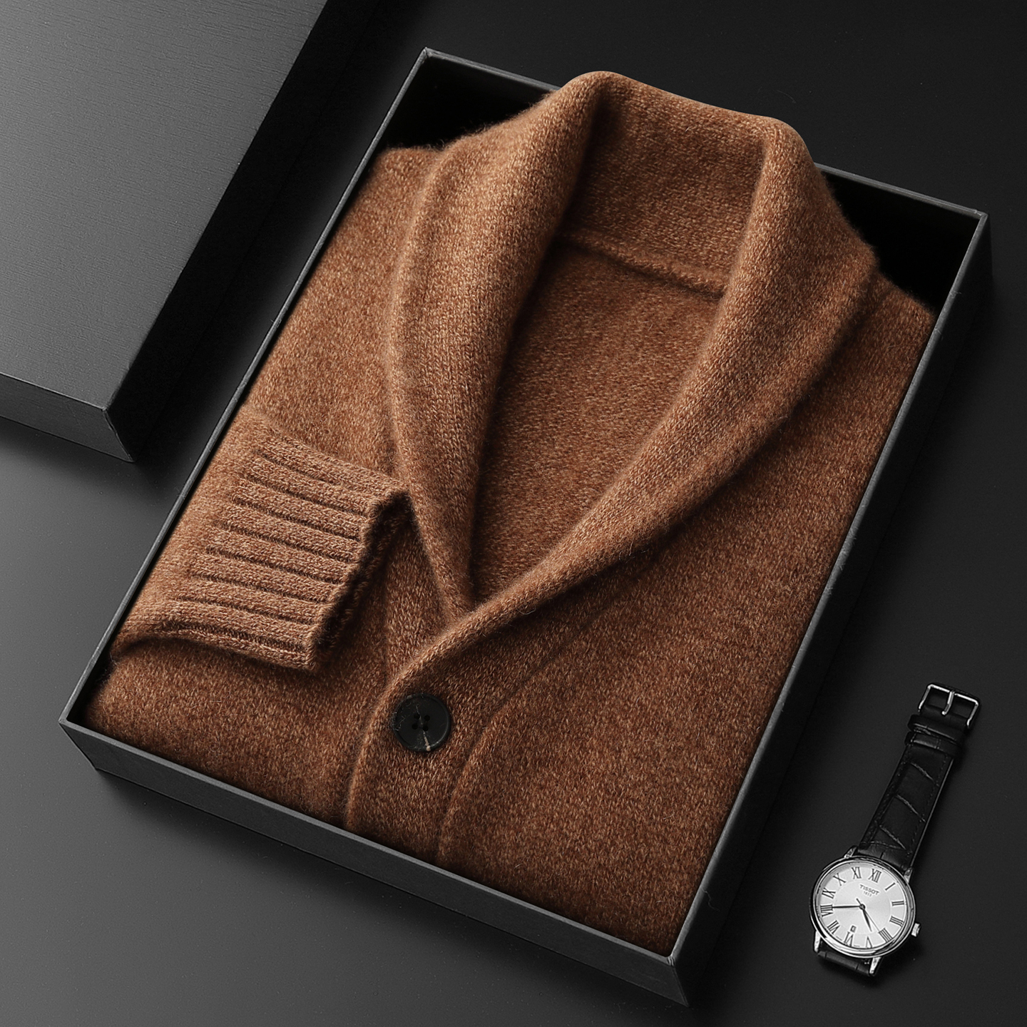 统悦100%纯山羊绒衫男开衫外套