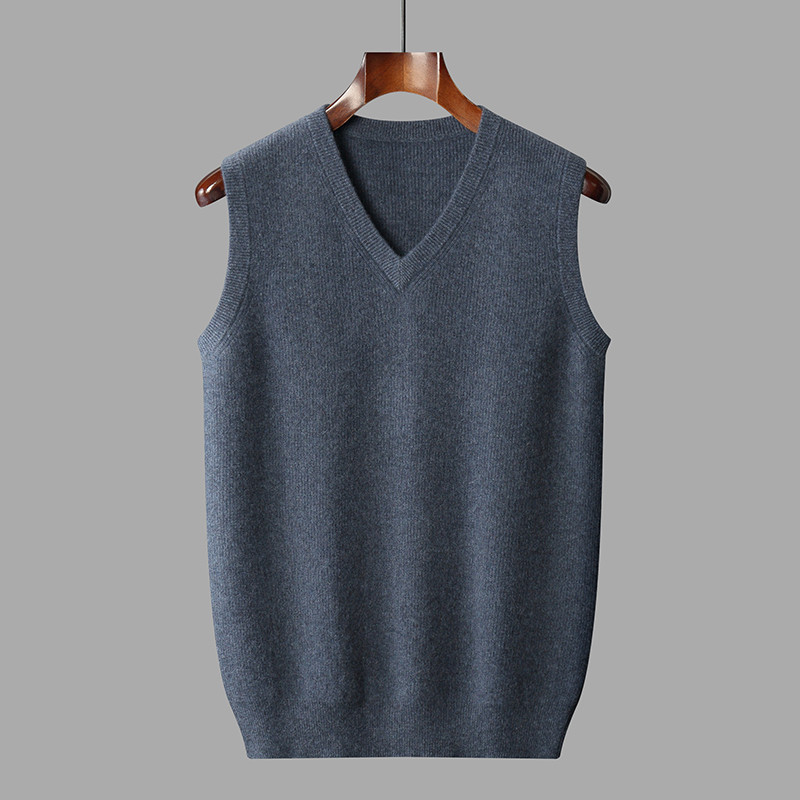 2022新款V领羊绒马甲背心男100纯山羊绒衫秋冬针织打底羊毛衫坎肩