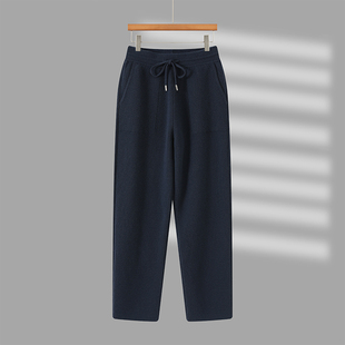 100%纯羊绒裤男100外穿冬季加厚针织裤子休闲直筒裤长裤男工装裤