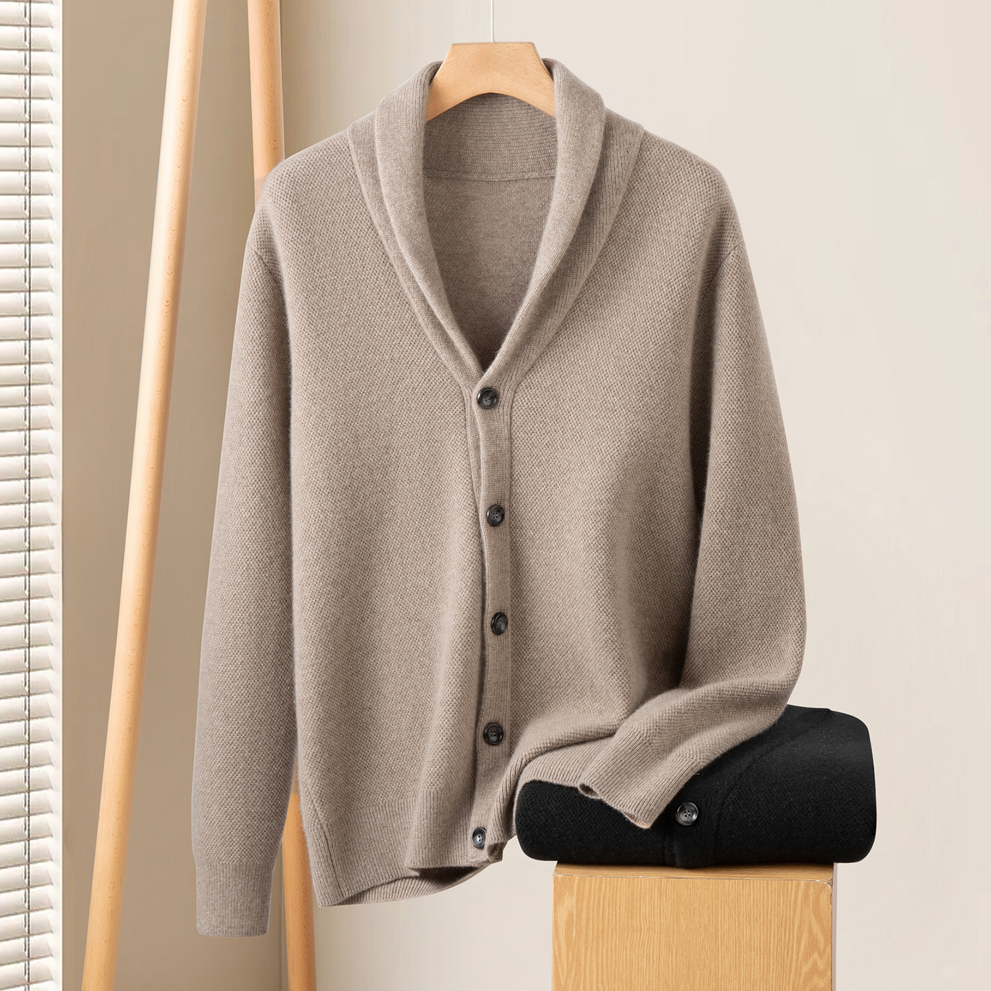 统悦纯山羊绒开衫加厚外套男上衣