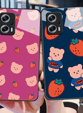 适用于红米Note11TPro手机壳note11tpor+玻璃保护套5G硅胶软边硬壳Redmi全包防摔neto十一tp0r男女草莓熊卡通