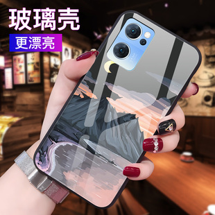 opporeno7手机壳reno7pro玻璃保护5G硅胶套oppo全包防摔por软边硬壳opopreno75g男女opporeon7水墨画情侣简约