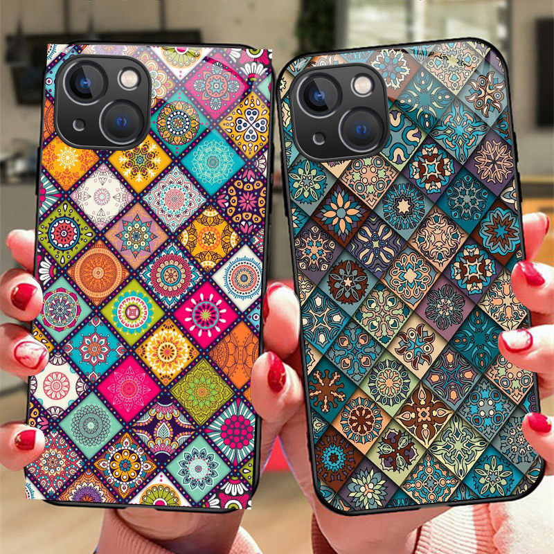 国潮格纹玻璃苹果手机壳个性创意