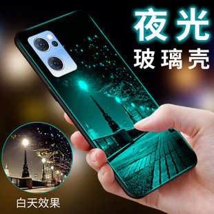 opporeno7se手机壳5G夜光玻璃OPPO全包防摔Ren07SE硅胶软边硬壳0pp0男女rome7se情侣reon7es镜面PFCM00保护套