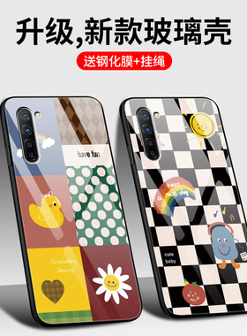 OPPOReno3手机壳Reno3Pro玻璃5G全包防摔PDCM00硅胶软边硬壳PCRM00卡通可爱reno3元气版男女情侣por黑白格too